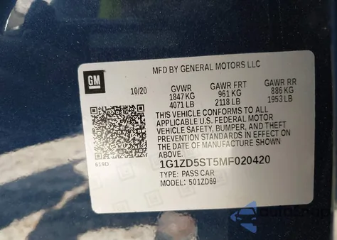 2021 Chevrolet Malibu Fwd Lt z USA, uszkodzony, nr VIN 1G1ZD5ST5MF020420